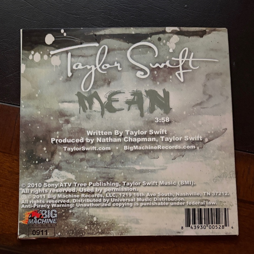RARE 2010 Taylor Swift 'Mean' Single CD - Picture 2 of 5